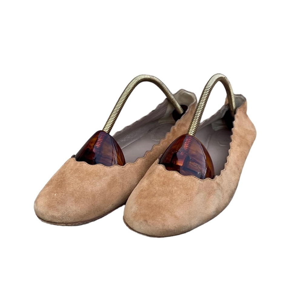 Chloe Scallop Flats Tan Soft Suede Flats Womens Size 36 EU 6 US Used